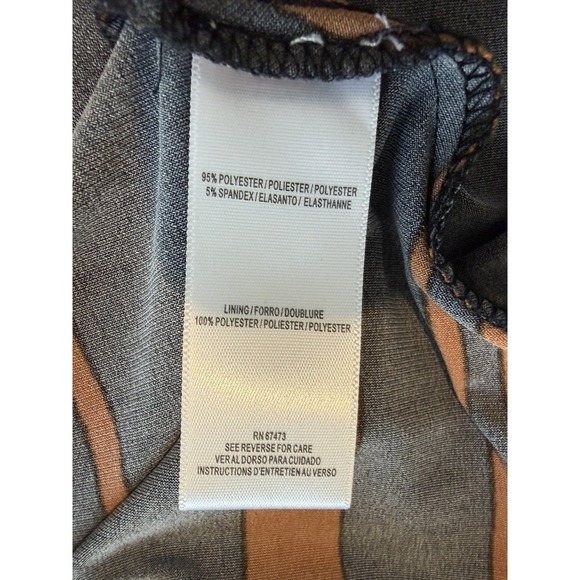 Taylor Women's Black and Rust Stripe Midi Dress Asymmetrical Hem High neck L - Picture 7 of 7